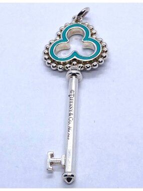 Tiffany & Co Sterling Silver 925 Tresfoil Enamel Key 2.25"